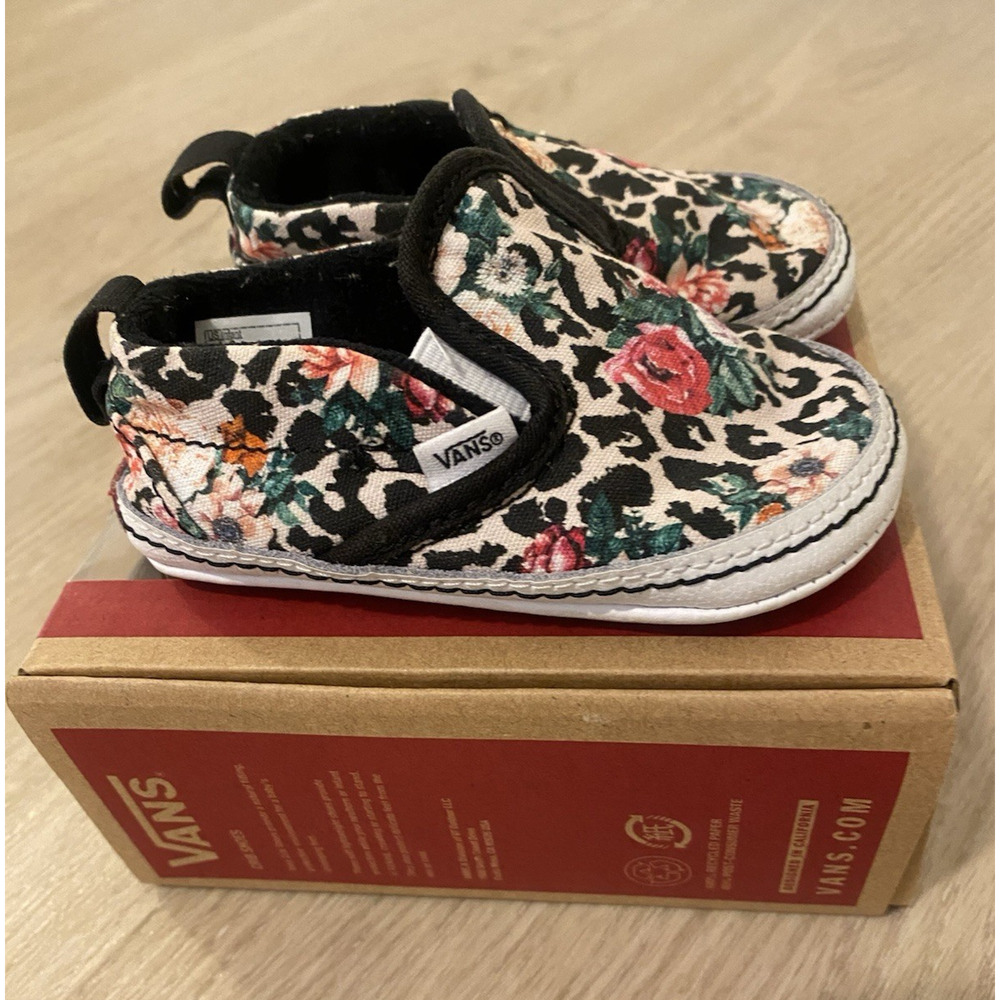 Vans‎ Infant Slip-On V Crib Leopard Floral Hook & Loop Size US 4 Infant Shoes